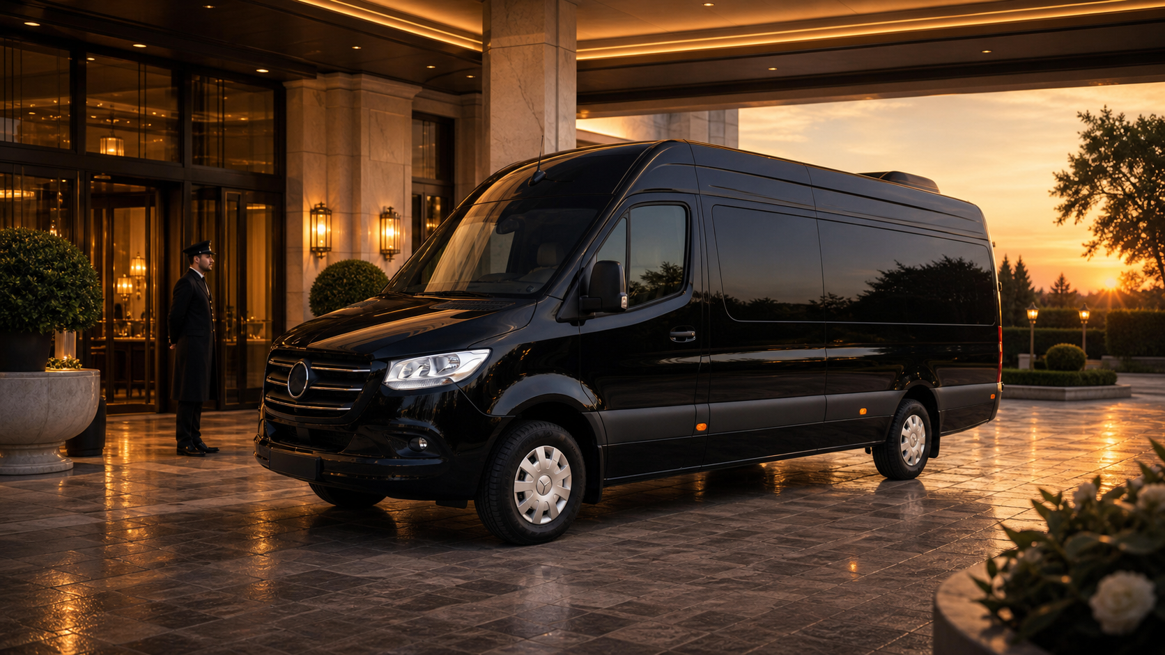 VIP van at a luxury hotel entrance